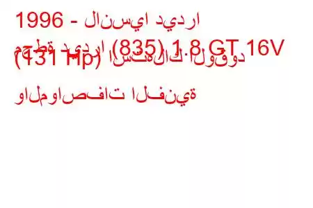 1996 - لانسيا ديدرا
محطة ديدرا (835) 1.8 GT 16V (131 Hp) استهلاك الوقود والمواصفات الفنية