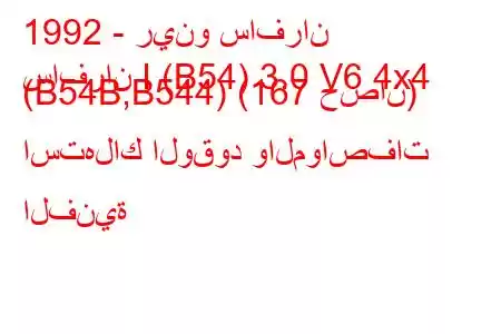 1992 - رينو سافران
سافران I (B54) 3.0 V6 4x4 (B54B,B544) (167 حصان) استهلاك الوقود والمواصفات الفنية