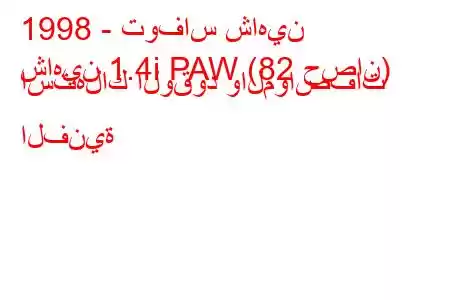 1998 - توفاس شاهين
شاهين 1.4i PAW (82 حصان) استهلاك الوقود والمواصفات الفنية