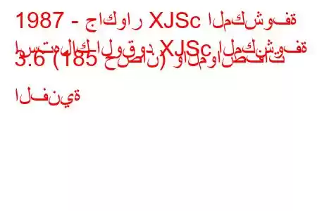 1987 - جاكوار XJSc المكشوفة
استهلاك الوقود XJSc المكشوفة 3.6 (185 حصان) والمواصفات الفنية