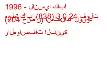 1996 - لانسيا كابا
محطة كابا (838) 3.0 24 فولت (204 حصان) استهلاك الوقود والمواصفات الفنية