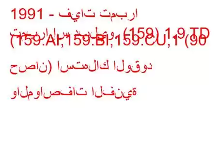 1991 - فيات تمبرا
تمبرا إس دبليو. (159) 1.9 TD (159.AI,159.BI,159.CU,1 (90 حصان) استهلاك الوقود والمواصفات الفنية