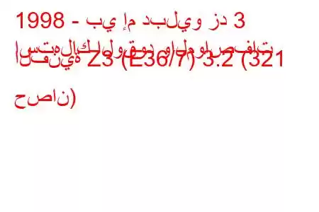 1998 - بي إم دبليو زد 3
استهلاك الوقود والمواصفات الفنية Z3 (E36/7) 3.2 (321 حصان)