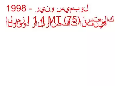 1998 - رينو سيمبول
الرمز I 1.4 MT (75) استهلاك الوقود والمواصفات الفنية