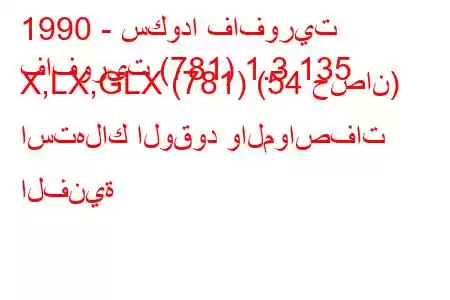 1990 - سكودا فافوريت
فافوريت (781) 1.3 135 X,LX,GLX (781) (54 حصان) استهلاك الوقود والمواصفات الفنية