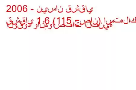 2006 - نيسان قشقاي
قشقاي 1.6 (115 حصان) استهلاك الوقود والمواصفات الفنية