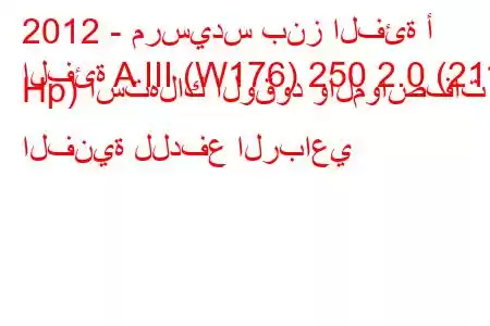 2012 - مرسيدس بنز الفئة أ
الفئة A III (W176) 250 2.0 (211 Hp) استهلاك الوقود والمواصفات الفنية للدفع الرباعي