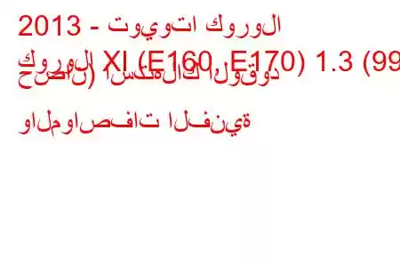 2013 - تويوتا كورولا
كورولا XI (E160, E170) 1.3 (99 حصان) استهلاك الوقود والمواصفات الفنية