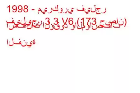 1998 - ميركوري فيلجر
فيليجر 3.3 V6 (173 حصان) استهلاك الوقود والمواصفات الفنية