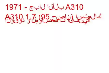 1971 - جبال الألب A310
A310 1.7 (95 حصان) استهلاك الوقود والمواصفات الفنية