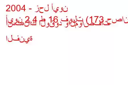 2004 - زحل أيون
أيون 2.4 ط 16 فولت (173 حصان) استهلاك الوقود والمواصفات الفنية