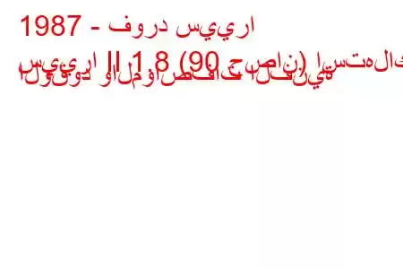 1987 - فورد سييرا
سييرا II 1.8 (90 حصان) استهلاك الوقود والمواصفات الفنية