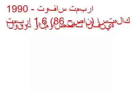 1990 - توفاس تمبرا
تمبرا 1.6 (86 حصان) استهلاك الوقود والمواصفات الفنية