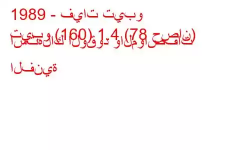 1989 - فيات تيبو
تيبو (160) 1.4 (78 حصان) استهلاك الوقود والمواصفات الفنية