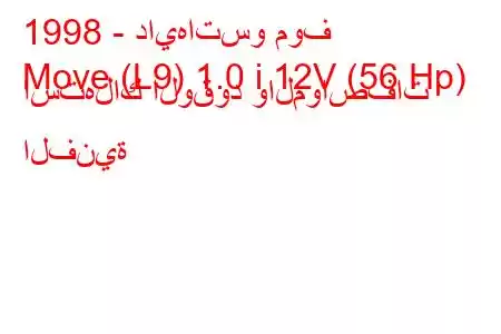 1998 - دايهاتسو موف
Move (L9) 1.0 i 12V (56 Hp) استهلاك الوقود والمواصفات الفنية