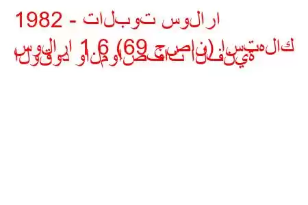 1982 - تالبوت سولارا
سولارا 1.6 (69 حصان) استهلاك الوقود والمواصفات الفنية