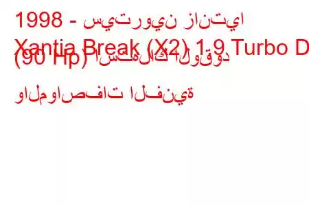 1998 - سيتروين زانتيا
Xantia Break (X2) 1.9 Turbo D (90 Hp) استهلاك الوقود والمواصفات الفنية