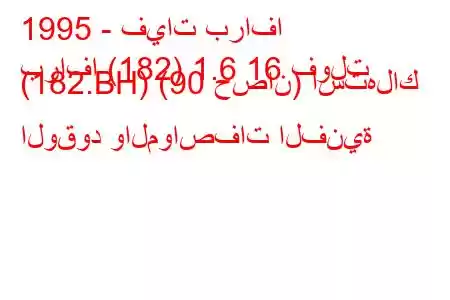 1995 - فيات برافا
برافا (182) 1.6 16 فولت (182.BH) (90 حصان) استهلاك الوقود والمواصفات الفنية