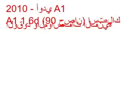 2010 - أودي A1
A1 1.6d (90 حصان) استهلاك الوقود والمواصفات الفنية