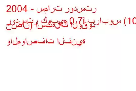 2004 - سمارت رودستر
رودستر كوبيه 0.7i برابوس (101 حصان) استهلاك الوقود والمواصفات الفنية