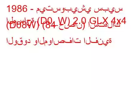 1986 - ميتسوبيشي سبيس
المساحة (D0_W) 2.0 GLX 4x4 (D08W) (84 حصان) استهلاك الوقود والمواصفات الفنية