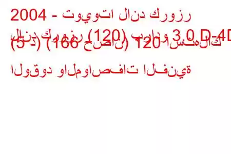 2004 - تويوتا لاند كروزر
لاند كروزر (120) برادو 3.0 D-4D (5 د) (166 حصان) 120 استهلاك الوقود والمواصفات الفنية