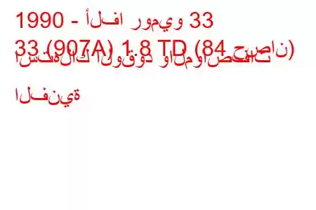 1990 - ألفا روميو 33
33 (907A) 1.8 TD (84 حصان) استهلاك الوقود والمواصفات الفنية