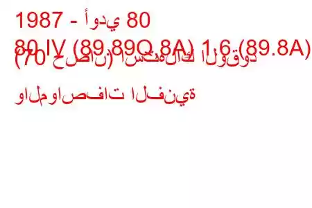 1987 - أودي 80
80 IV (89.89Q,8A) 1.6 (89.8A) (70 حصان) استهلاك الوقود والمواصفات الفنية