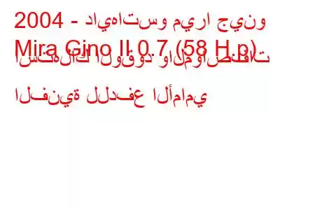 2004 - دايهاتسو ميرا جينو
Mira Gino II 0.7 (58 H.p) استهلاك الوقود والمواصفات الفنية للدفع الأمامي