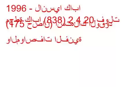 1996 - لانسيا كابا
محطة كابا (838) 2.4 20 فولت (175 حصان) استهلاك الوقود والمواصفات الفنية