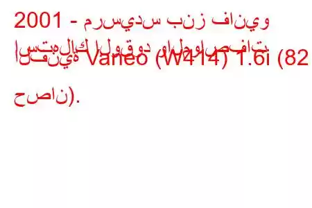 2001 - مرسيدس بنز فانيو
استهلاك الوقود والمواصفات الفنية Vaneo (W414) 1.6i (82 حصان).