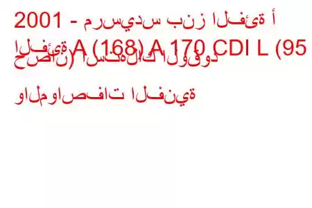 2001 - مرسيدس بنز الفئة أ
الفئة A (168) A 170 CDI L (95 حصان) استهلاك الوقود والمواصفات الفنية