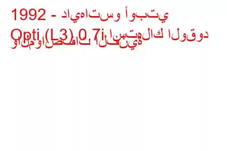 1992 - دايهاتسو أوبتي
Opti (L3) 0.7i استهلاك الوقود والمواصفات الفنية