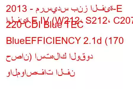 2013 - مرسيدس بنز الفئة-E
الفئة E IV (W212، S212، C207) 220 CDI Blue TEC BlueEFFICIENCY 2.1d (170 حصان) استهلاك الوقود والمواصفات الفن