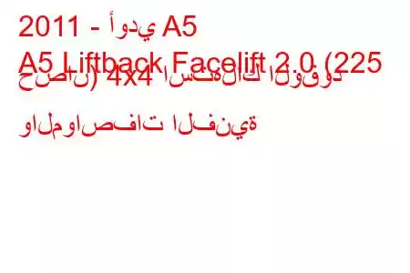 2011 - أودي A5
A5 Liftback Facelift 2.0 (225 حصان) 4x4 استهلاك الوقود والمواصفات الفنية