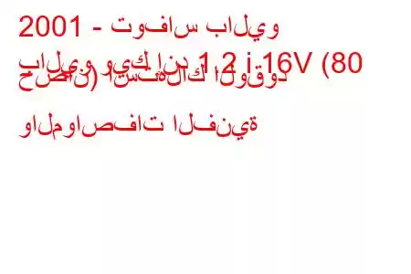 2001 - توفاس باليو
باليو ويك إند 1.2 i 16V (80 حصان) استهلاك الوقود والمواصفات الفنية