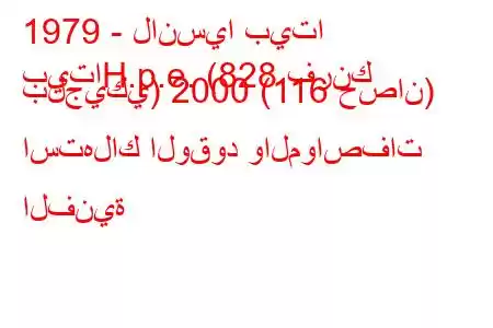 1979 - لانسيا بيتا
بيتاH.p.e. (828 فرنك بلجيكي) 2000 (116 حصان) استهلاك الوقود والمواصفات الفنية