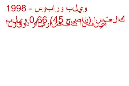 1998 - سوبارو بليو
بليو 0.66 (45 حصان) استهلاك الوقود والمواصفات الفنية