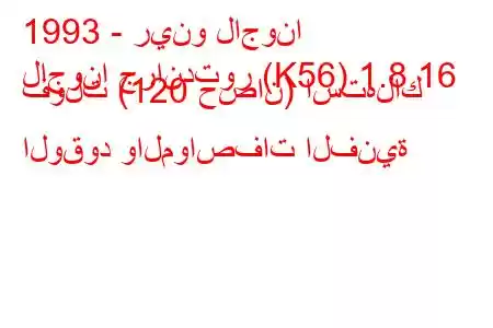 1993 - رينو لاجونا
لاجونا جراندتور (K56) 1.8 16 فولت (120 حصان) استهلاك الوقود والمواصفات الفنية