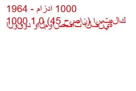 1964 - مازدا 1000
1000 1.0 (45 حصان) استهلاك الوقود والمواصفات الفنية