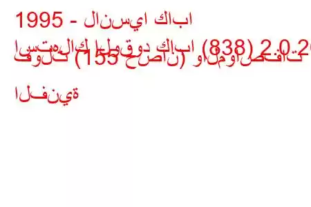 1995 - لانسيا كابا
استهلاك الوقود كابا (838) 2.0 20 فولت (155 حصان) والمواصفات الفنية