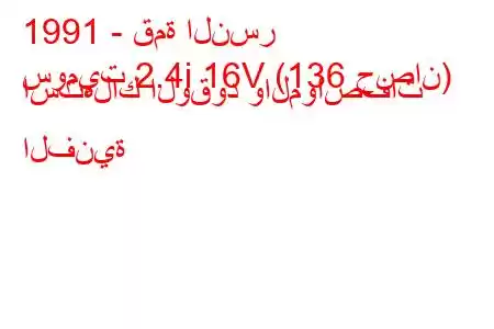 1991 - قمة النسر
سوميت 2.4i 16V (136 حصان) استهلاك الوقود والمواصفات الفنية