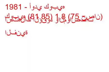 1981 - أودي كوبيه
كوبيه (81.85) 1.8 (75 حصان) استهلاك الوقود والمواصفات الفنية