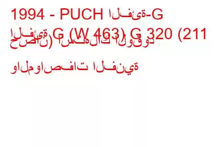 1994 - PUCH الفئة-G
الفئة G (W 463) G 320 (211 حصان) استهلاك الوقود والمواصفات الفنية