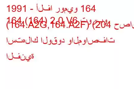 1991 - ألفا روميو 164
164 (164) 2.0 V6 توربو (164.A2G,164.A2F) (204 حصان) استهلاك الوقود والمواصفات الفنية