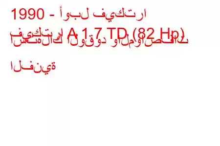 1990 - أوبل فيكترا
فيكترا A 1.7 TD (82 Hp) استهلاك الوقود والمواصفات الفنية