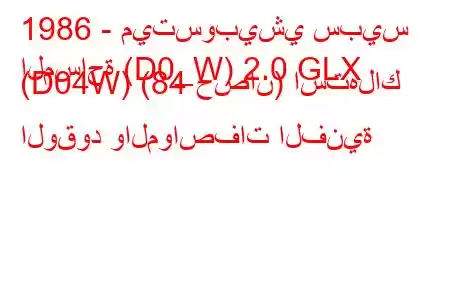 1986 - ميتسوبيشي سبيس
المساحة (D0_W) 2.0 GLX (D04W) (84 حصان) استهلاك الوقود والمواصفات الفنية