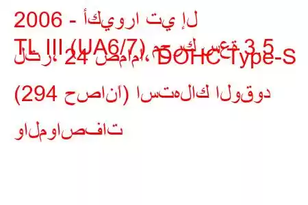 2006 - أكيورا تي إل
TL III (UA6/7) محرك سعة 3.5 لتر، 24 صمامًا، DOHC Type-S (294 حصانًا) استهلاك الوقود والمواصفات