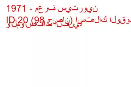 1971 - معرف سيتروين
ID 20 (98 حصان) استهلاك الوقود والمواصفات الفنية