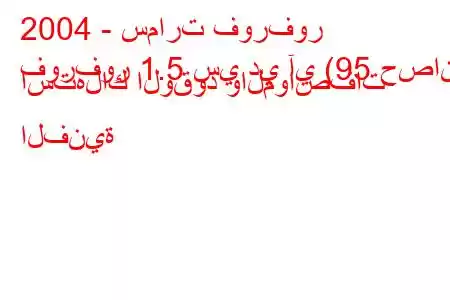 2004 - سمارت فورفور
فورفور 1.5 سي دي آي (95 حصان) استهلاك الوقود والمواصفات الفنية